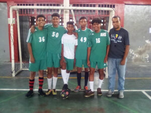 GOS Donation 14 Venezuela Gear Delivery - Young Adults Futsal Team in Green Soccer Uniforms from AHS