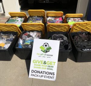 GOS Gear Collection - Gift of Soccer Foundation Donations Ready for Transfer Volunteer Pick Up